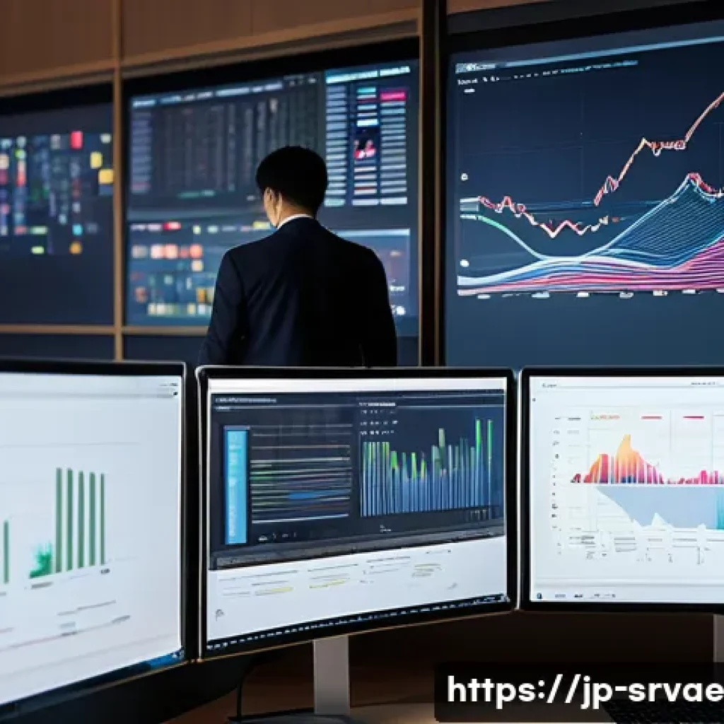 서비스 디자인과 고객 행동의 상관관계 - A modern Japanese office setting with diverse professionals analyzing real-time user behavior data o...