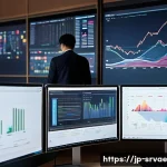 서비스 디자인과 고객 행동의 상관관계 - A modern Japanese office setting with diverse professionals analyzing real-time user behavior data o...